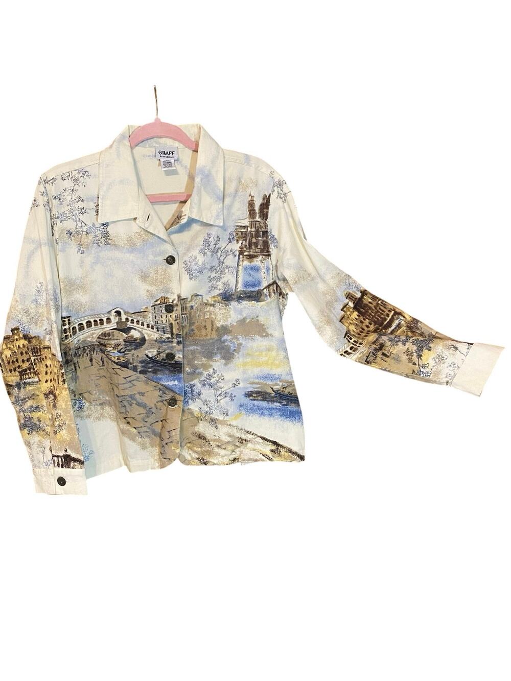 Vintage Graff by UM Company Scenic Venice Print Cotton Jacket Size Medium travel